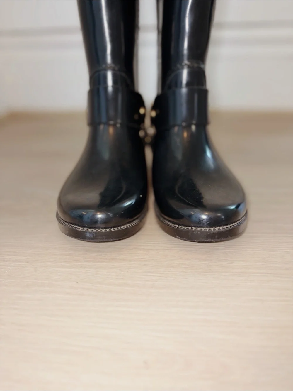 Michael Kors Fulton Harness Black Riding Boot with Olive Cuff and Gold Hardware